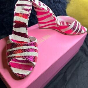 Paris Texas Pink and White Striped Wedges